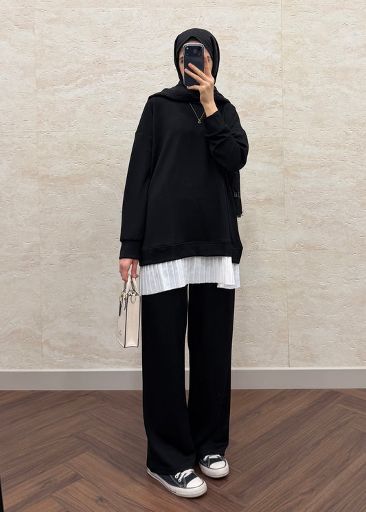 OYSH PLİSE GARNİLİ TAKIM SİYAH