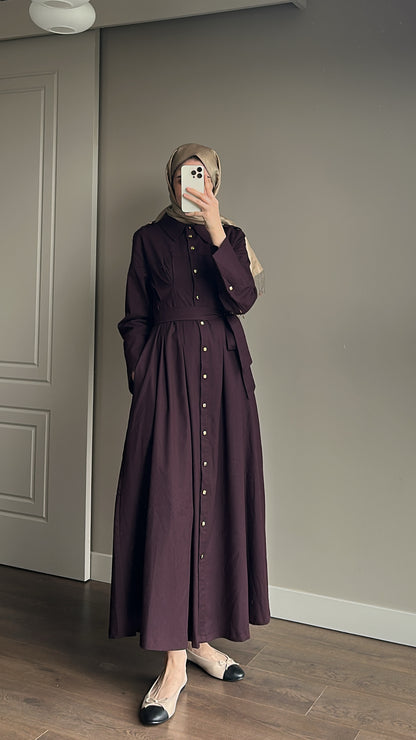 PREMIUM LİKRALI APOLETLİ ELBİSE BORDO