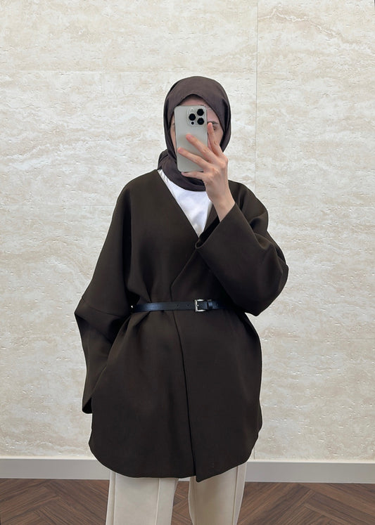 KEMERLİ OVERSIZE ASTARLI CEKET ACI KAHVE