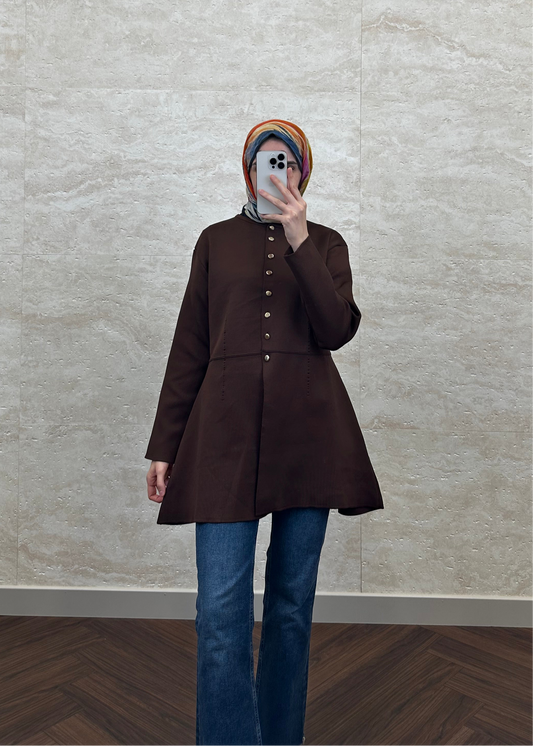 PREMIUM UZUN TRİKO HIRKA KAHVE