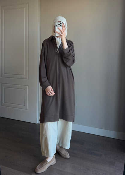 POLO YAKA BASIC TUNİK KAHVE