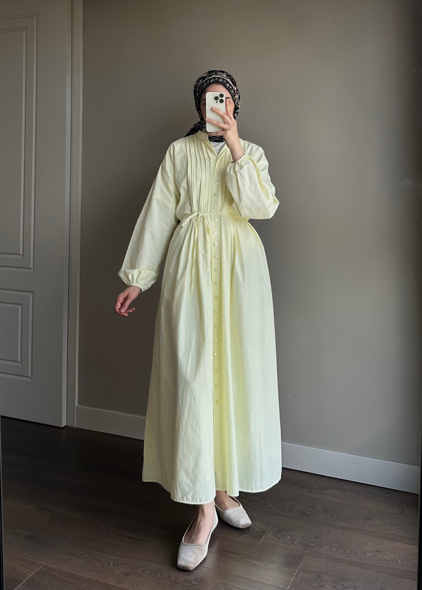 NERVÜRLÜ POPLİN ELBİSE SARI