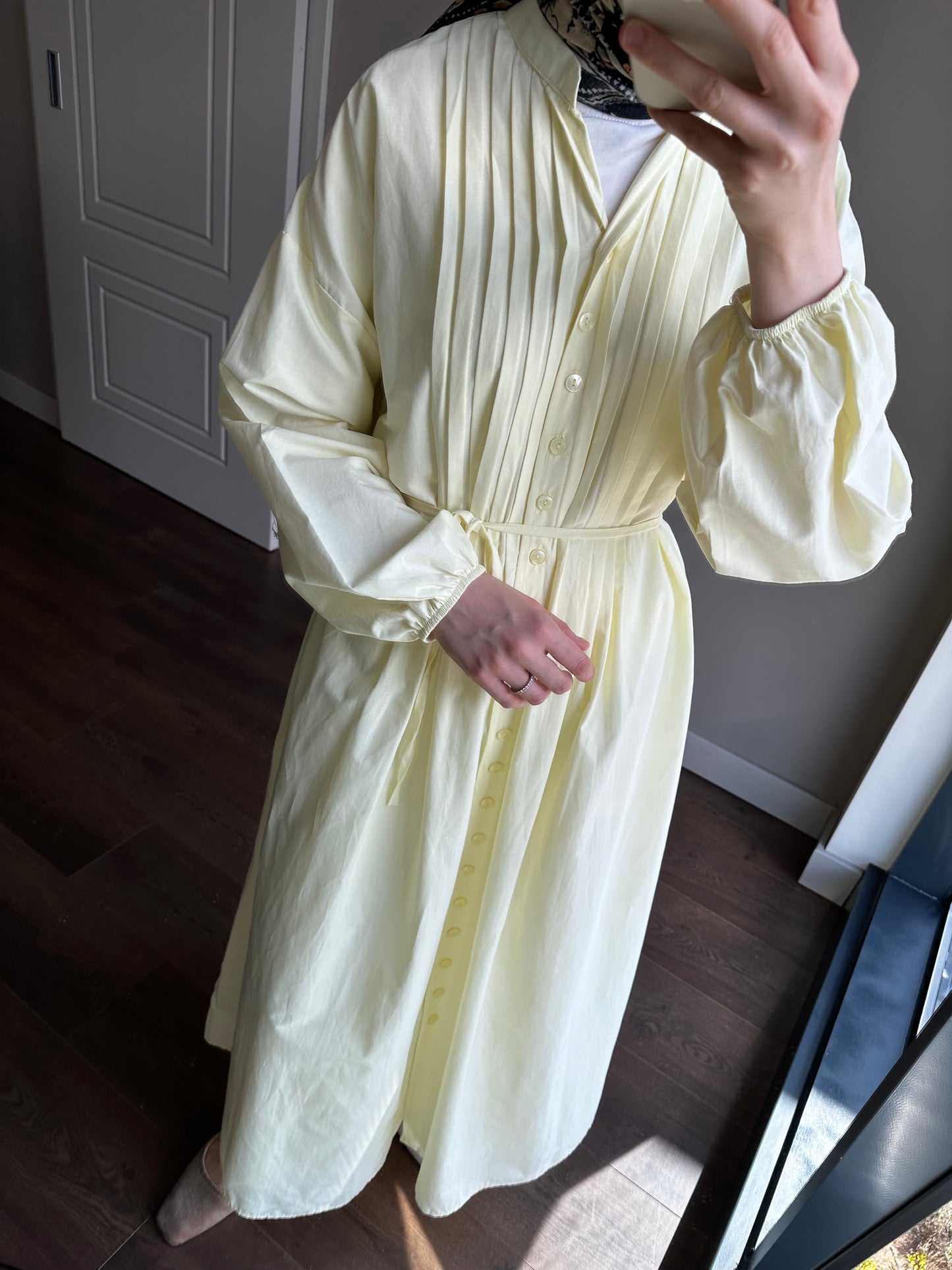 NERVÜRLÜ POPLİN ELBİSE SARI