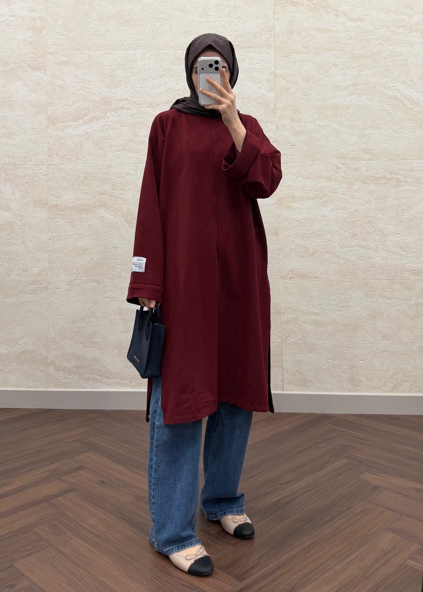 BASIC OVERSIZE UZUN TUNİK BORDO