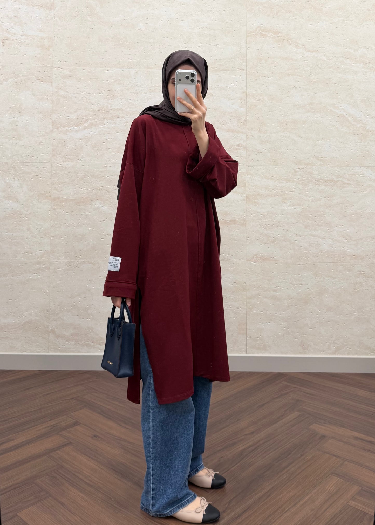 BASIC OVERSIZE UZUN TUNİK BORDO