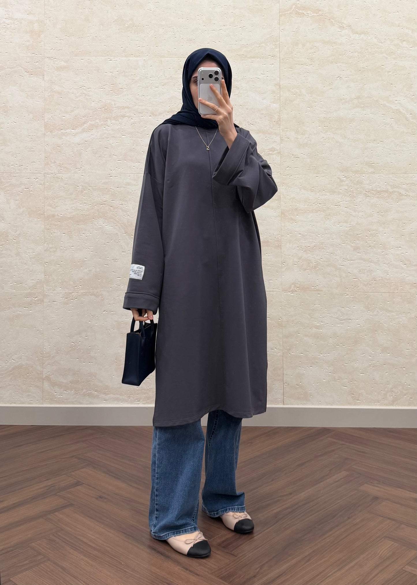 BASIC OVERSIZE UZUN TUNİK FÜME
