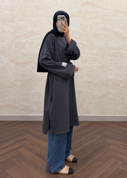 BASIC OVERSIZE UZUN TUNİK FÜME