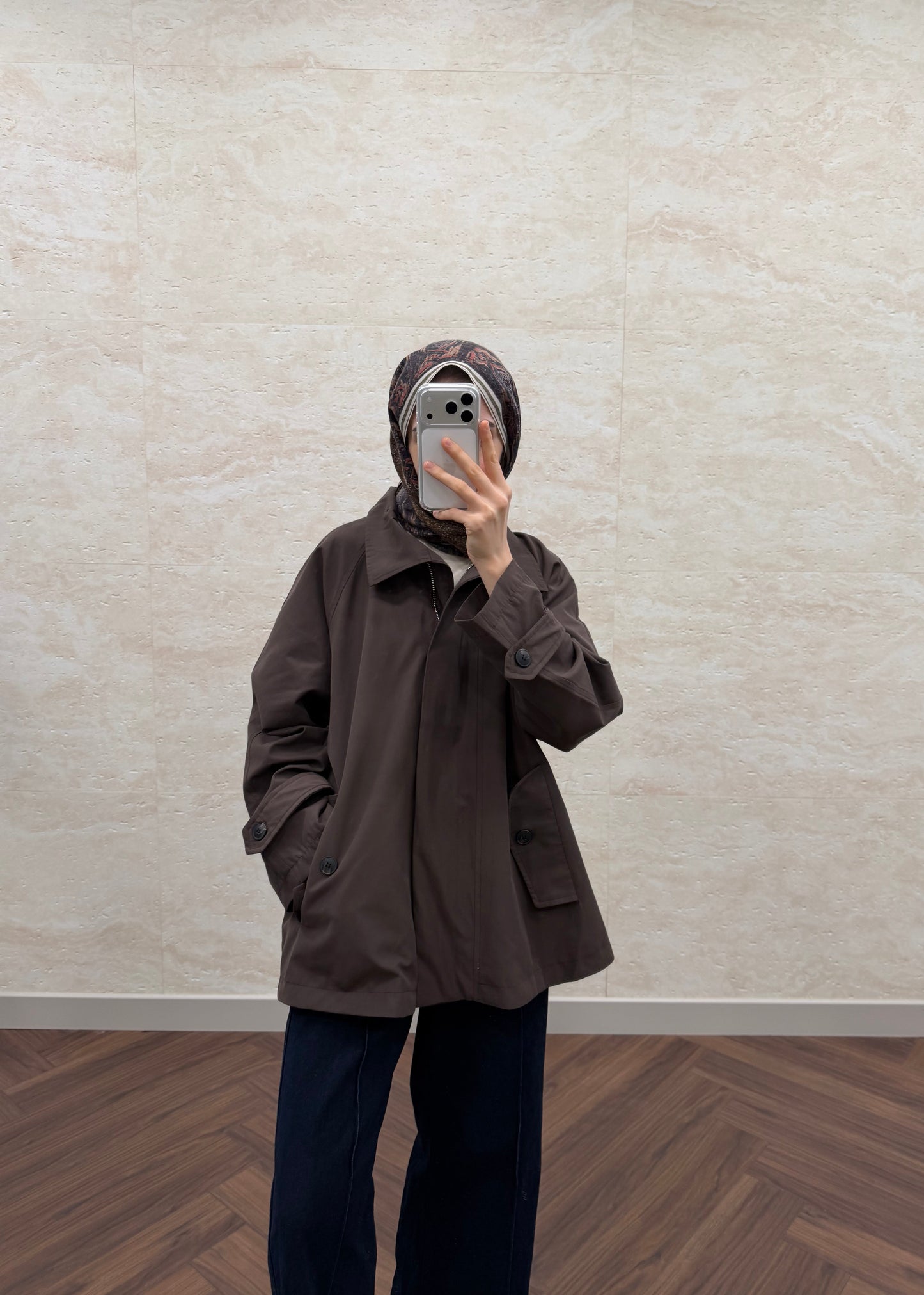 DİK YAKA OVERSIZE TRENÇKOT KAHVE