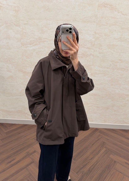 DİK YAKA OVERSIZE TRENÇKOT KAHVE