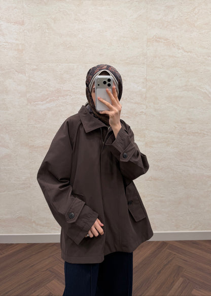 DİK YAKA OVERSIZE TRENÇKOT KAHVE