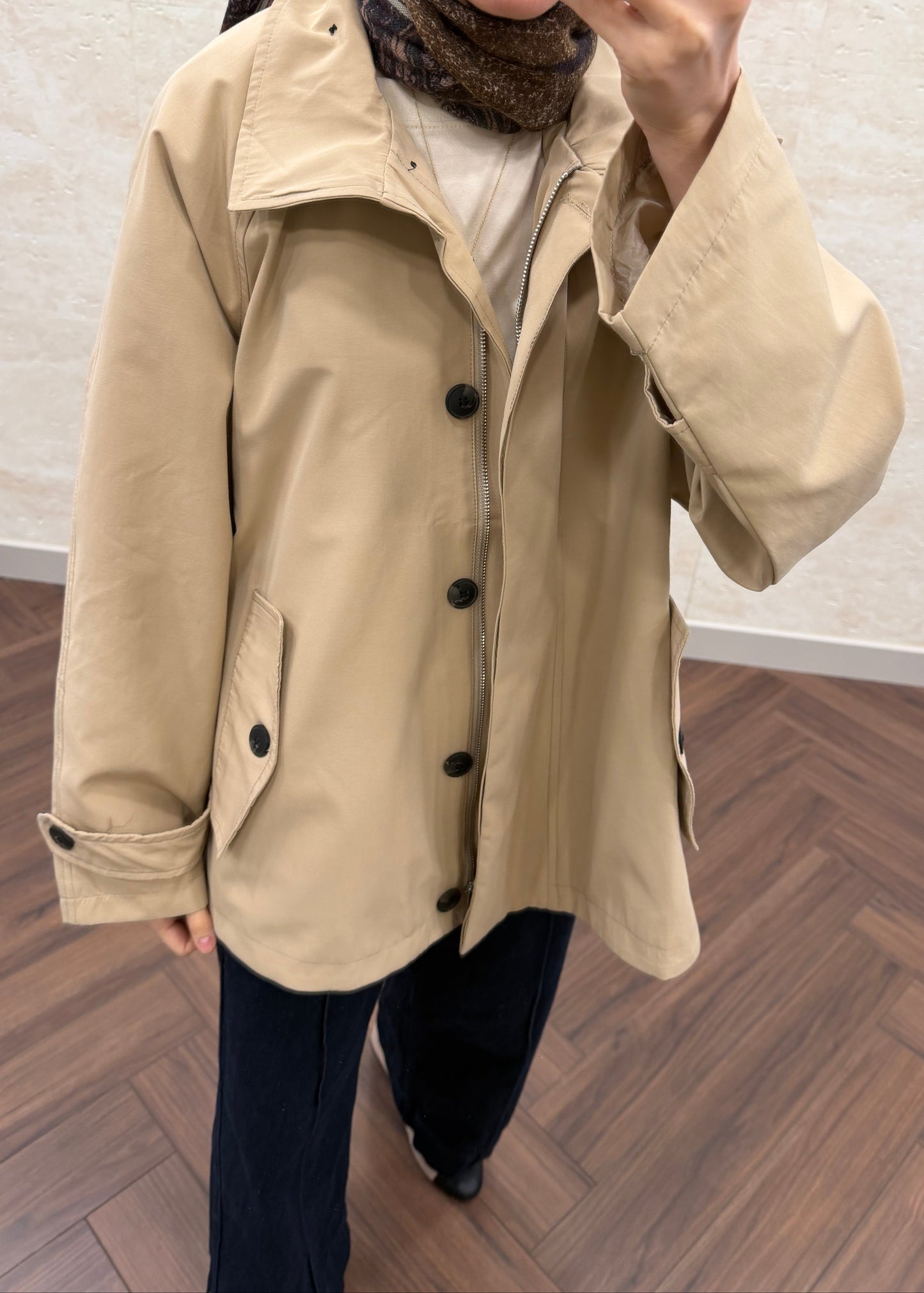 DİK YAKA OVERSIZE TRENÇKOT BEJ