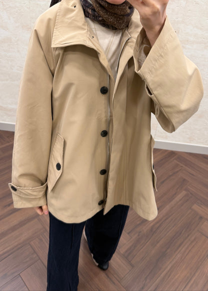 DİK YAKA OVERSIZE TRENÇKOT BEJ