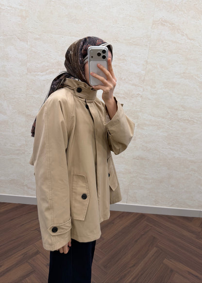 DİK YAKA OVERSIZE TRENÇKOT BEJ