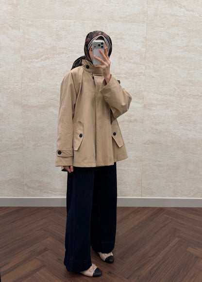 DİK YAKA OVERSIZE TRENÇKOT BEJ