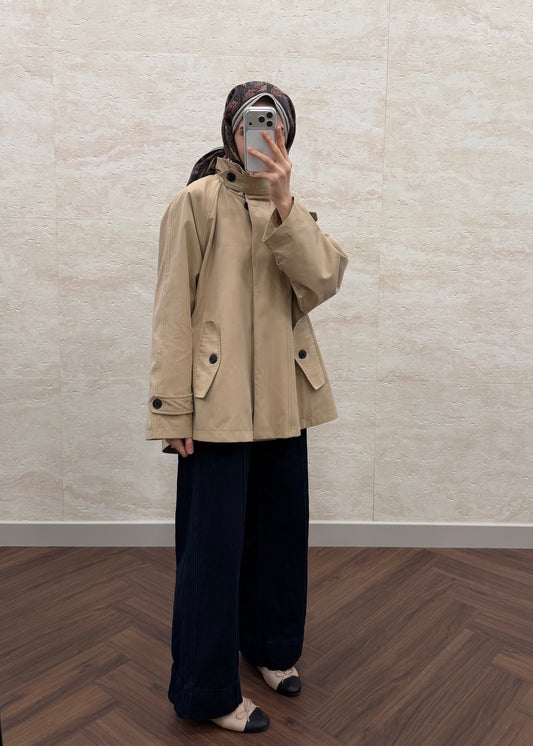 DİK YAKA OVERSIZE TRENÇKOT BEJ