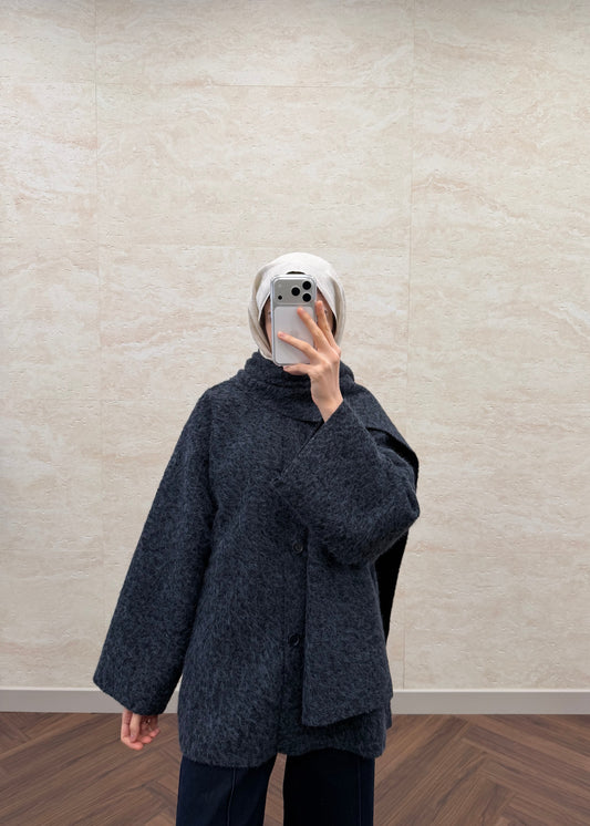 KEÇE TÜYLÜ ATKILI KABAN LACİVERT