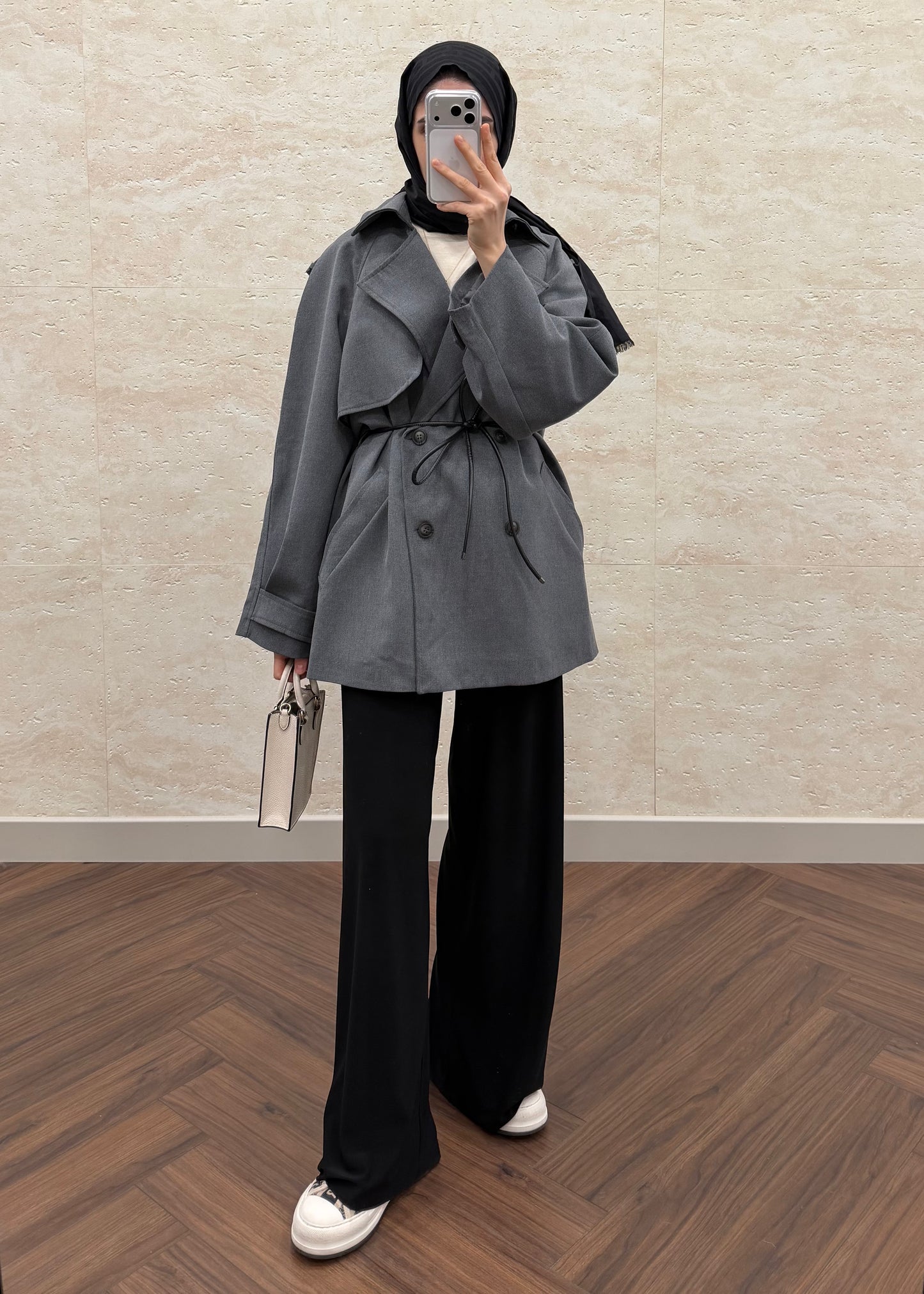DERİ KEMERLİ OVERSIZE TRENÇKOT GRİ