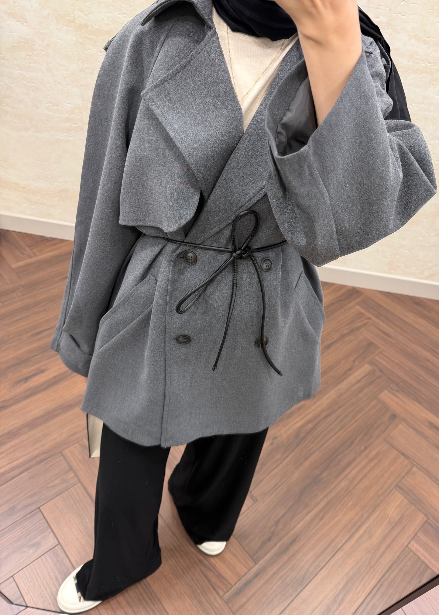 DERİ KEMERLİ OVERSIZE TRENÇKOT GRİ