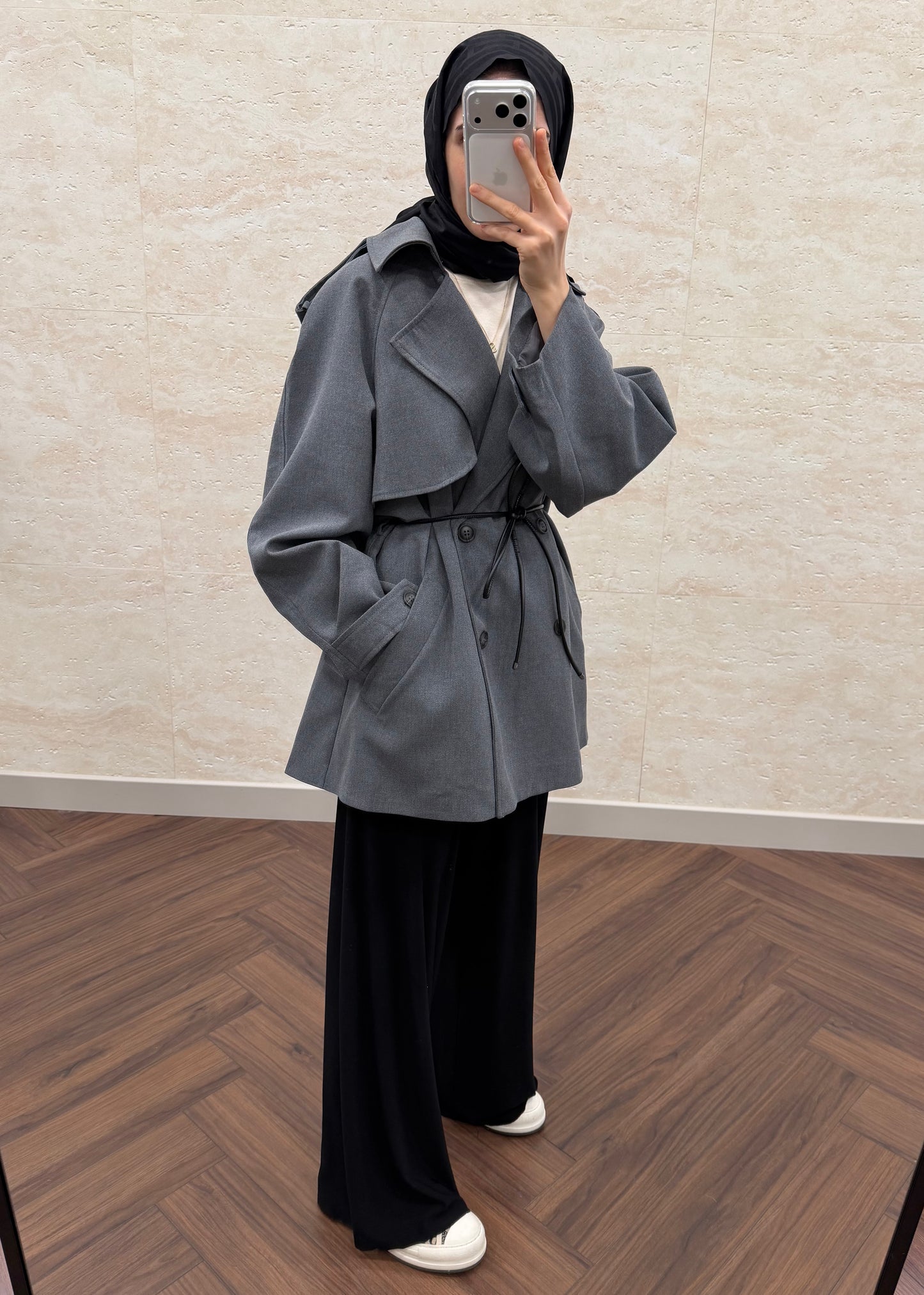 DERİ KEMERLİ OVERSIZE TRENÇKOT GRİ
