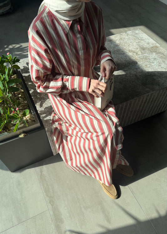 ÇİZGİLİ PİLELİ GÖMLEK ELBİSE