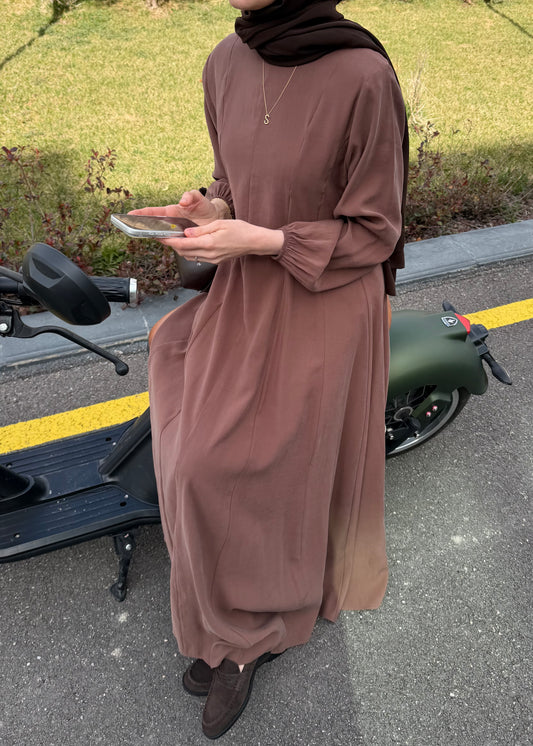 PARÇALI MODAL ELBİSE KAHVE