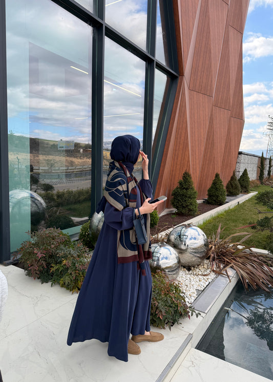 PARÇALI MODAL ELBİSE LACİVERT