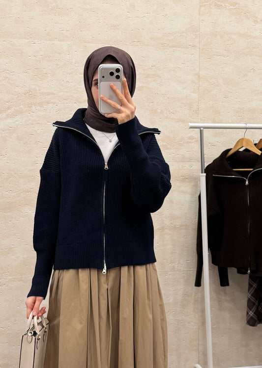 DİK YAKA TRİKO HIRKA LACİVERT