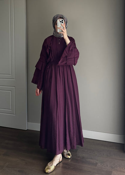 KOL DETAY TÜL ELBİSE BORDO