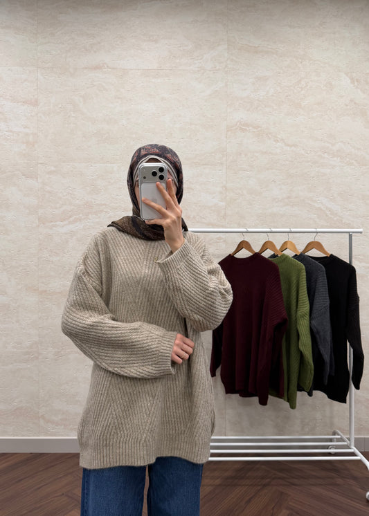 VEREV ÇİZGİLİ TRİKO KAZAK VİZON