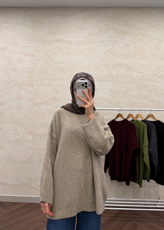 VEREV ÇİZGİLİ TRİKO KAZAK VİZON