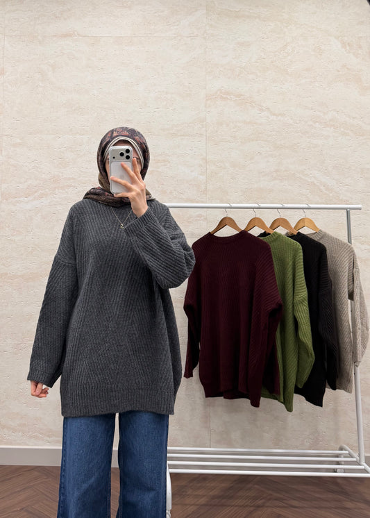 VEREV ÇİZGİLİ TRİKO KAZAK GRİ