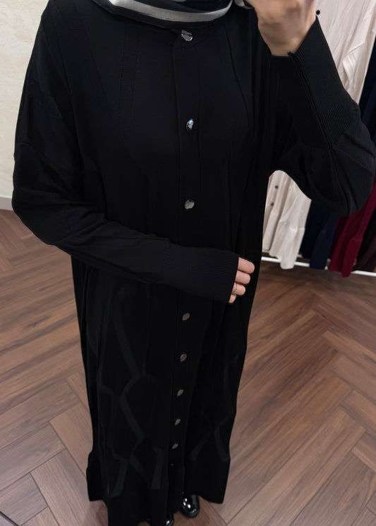 DESENLİ DÜĞMELİ MERSERİZE ELBİSE SİYAH