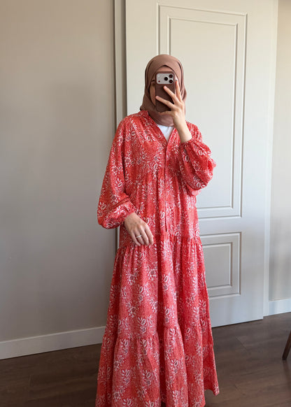 FLORA ELBİSE KIRMIZI