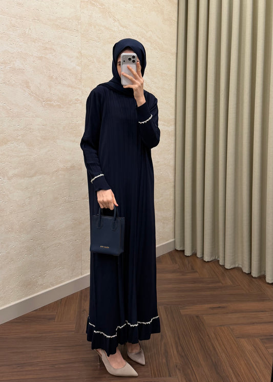 TAŞLI MERSERİZE ELBİSE LACİVERT