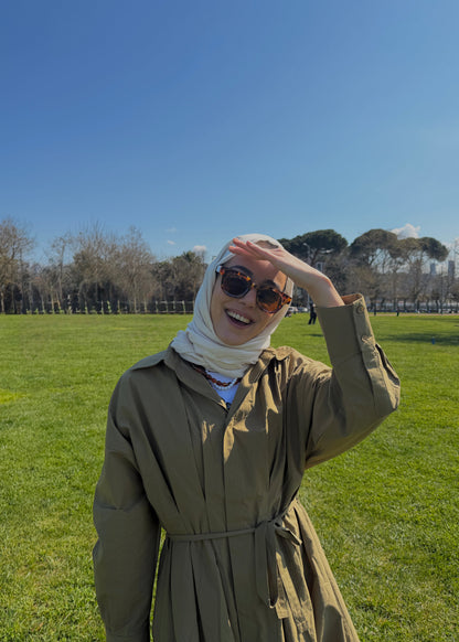 PİLE DETAY POPLİN GÖMLEK ELBİSE YAĞ YEŞİLİ