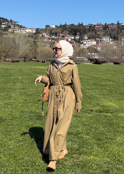 PİLE DETAY POPLİN GÖMLEK ELBİSE YAĞ YEŞİLİ