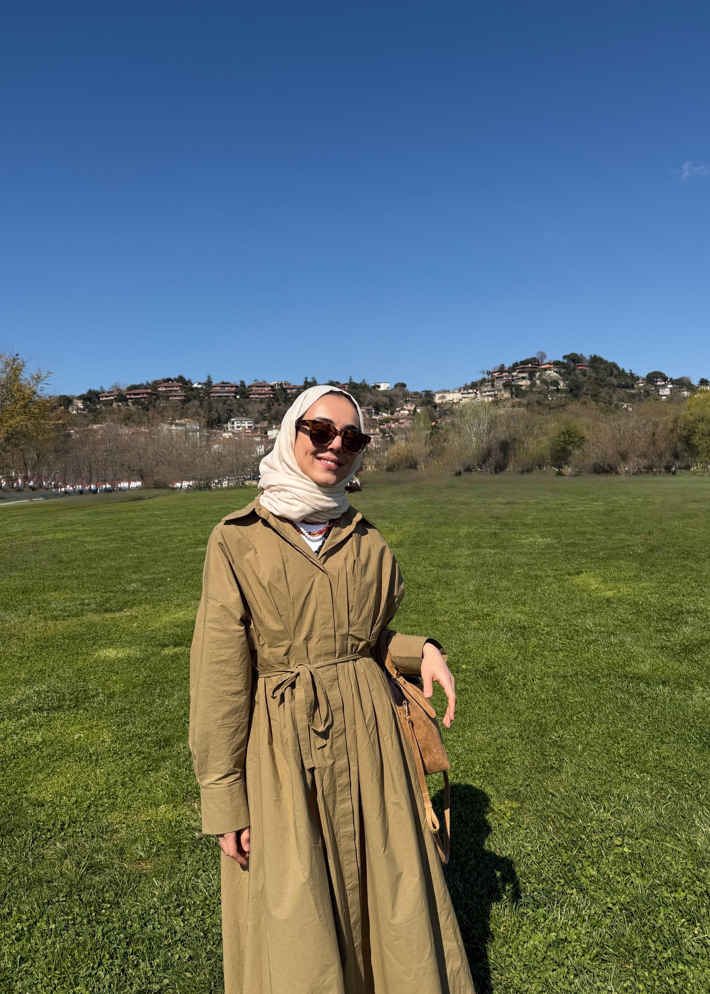 PİLE DETAY POPLİN GÖMLEK ELBİSE YAĞ YEŞİLİ