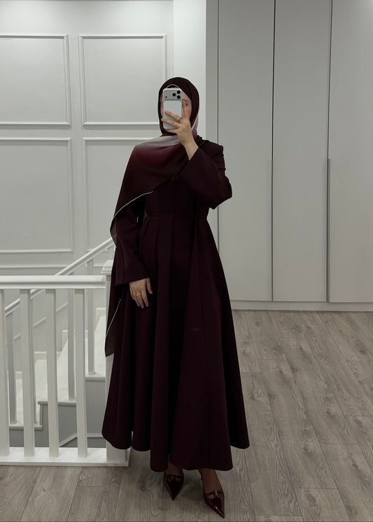 EVAZE KESİM ELBİSE BURGONYA