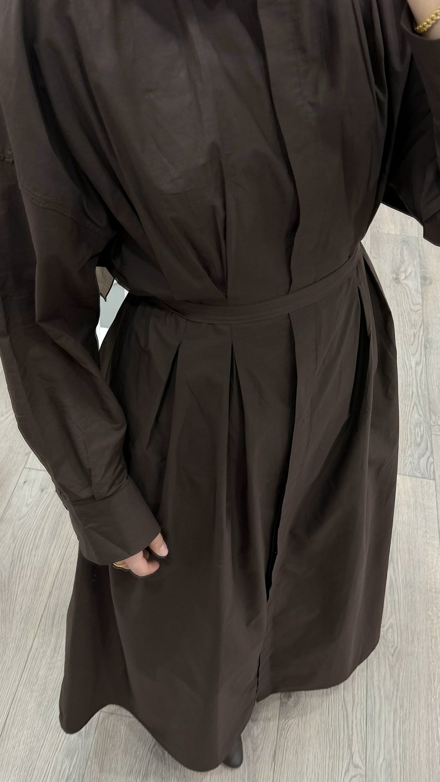 PİLE DETAY POPLİN GÖMLEK ELBİSE KAHVE