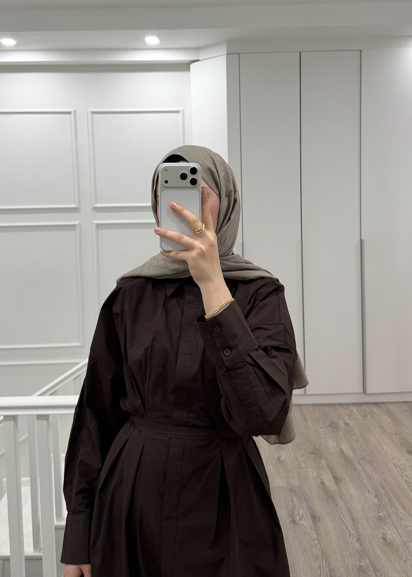 PİLE DETAY POPLİN GÖMLEK ELBİSE KAHVE