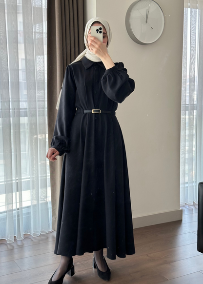 MODAL İPEKSİ ELBİSE SİYAH