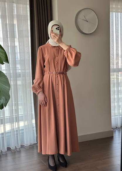 MODAL İPEKSİ ELBİSE KİREMİT