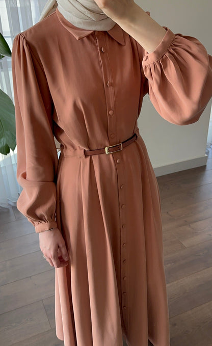 MODAL İPEKSİ ELBİSE KİREMİT