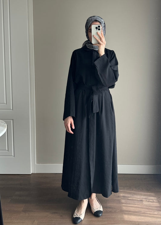 KUŞAKLI GÖMLEK ELBİSE SİYAH