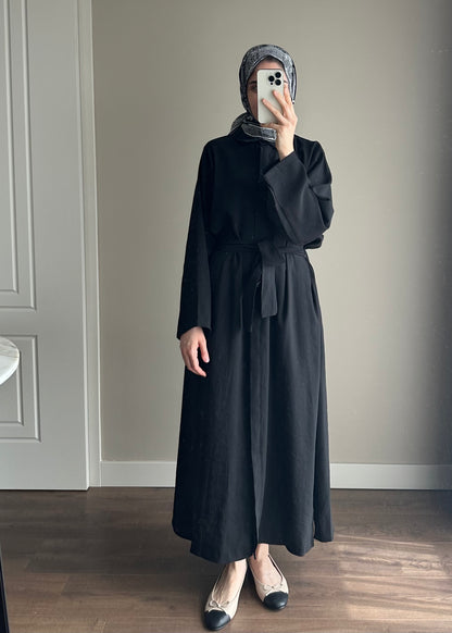 KUŞAKLI GÖMLEK ELBİSE SİYAH