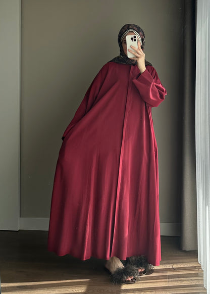 KUŞAKLI GÖMLEK ELBİSE BORDO