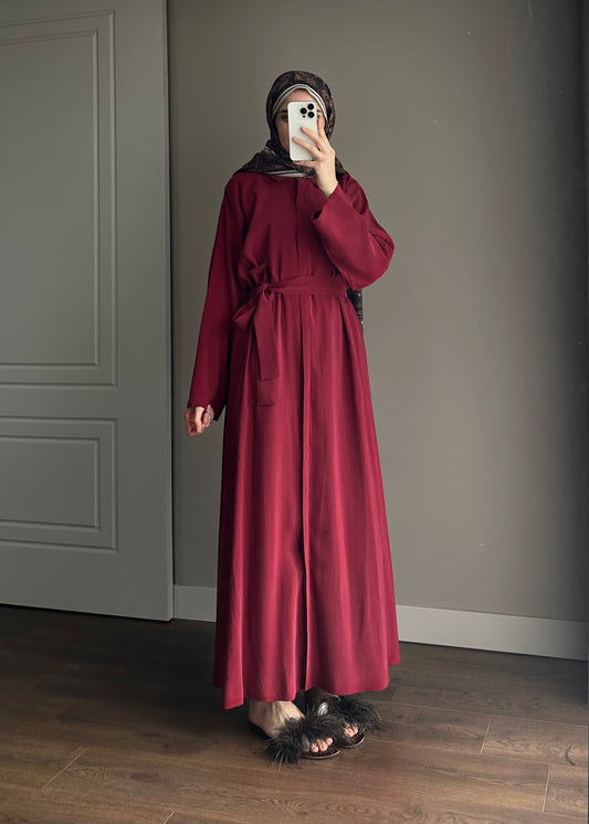 KUŞAKLI GÖMLEK ELBİSE BORDO