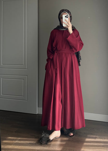 KUŞAKLI GÖMLEK ELBİSE BORDO