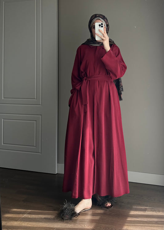 KUŞAKLI GÖMLEK ELBİSE BORDO