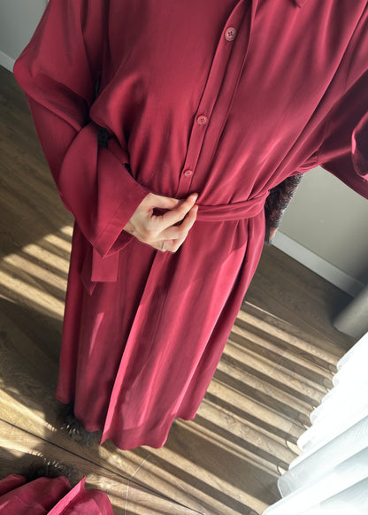 KUŞAKLI GÖMLEK ELBİSE BORDO